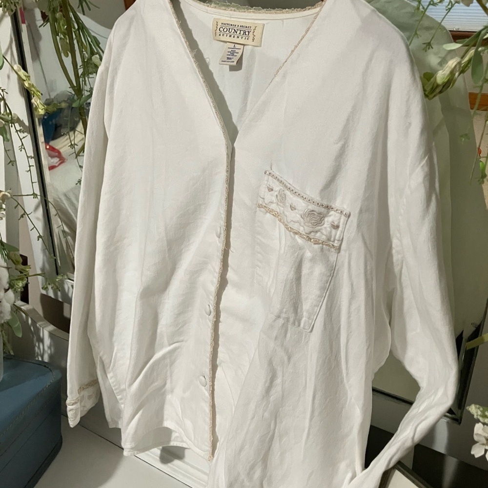 Victoria's Secret Country Authentic White Sleep Top - Embroidered Cottagecore